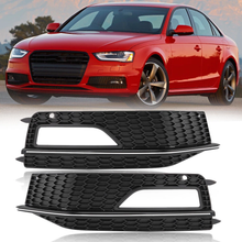 Fog Light Lamp Cover Grille Grill For Audi A4 S-line S4 2013-2015 2016 - Black with Chrome Trim