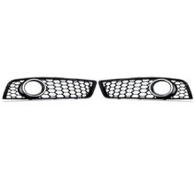 LH+RH Front Bumper Fog Light Grill Grille Cover For Audi A3 8P 2009-2012 (Black Honeycomb + Chrome Ring)