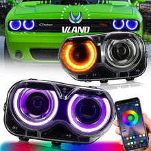 Pair RGB LED Headlights DRL For 2015-2022 Dodge Challenger Front Lamps