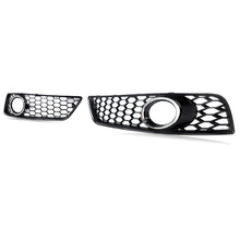 LH+RH Front Bumper Fog Light Grill Grille Cover For Audi A3 8P 2009-2012 (Black Honeycomb + Chrome Ring)