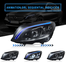 Pair LED Headlights For Mercedes C-Class W205 C200 C300 C63 Coupe Convertible 2015-2021 W/ Blue Animation