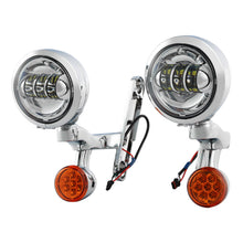 Chrome LED Spot Fog Passing Lights Lamp Turn Signals Bar Kit Fit for Harley Road King