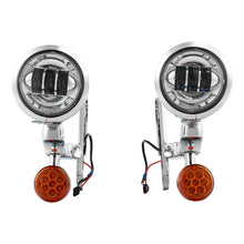 Chrome LED Spot Fog Passing Lights Lamp Turn Signals Bar Kit Fit for Harley Road King