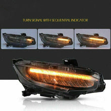 Pair LED Projector Headlights w/ Sequential Indicator For 2016-2021 Honda Civic Sedan Coupe Hatchback