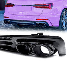 S6 Style Gloss Black Rear Diffuser + Black Tips for Audi A6 C8 S6 S-Line Sedan 2019-2024