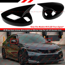For 2022-2026 Honda Civic M Wing Style Gloss Black Side Mirror Cover Caps W/O Light