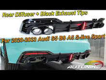 Gloss Black LED Rear Diffuser + Exhaust Tips For AUDI A5 B9 F5 2020-2022 2023 di184