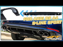 Gloss Black Rear Diffuser + Exhaust Tips for Audi A4 S-line Sport Bumper 2017 2018 2019