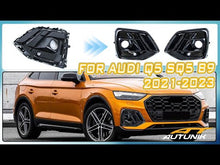 Front Fog Light Cover Grille Grill W/ ACC Hole For Audi Q5 2021-2024 Gloss Black