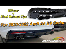 Gloss Black Rear Diffuser Exhaust Tips For AUDI A4 B9 Sedan S line 2020-2023