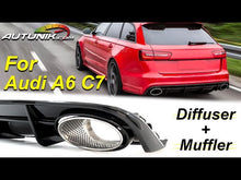 RS6 Style Gloss Black Rear Diffuser + Silver Exhaust Tips for Audi A6 C7.5 S-Line 2016–2018