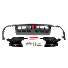 Carbon Look Rear Diffuser w/ Light + Black Exhaust Tips For Mercedes W222 Sedan AMG Pack 2013-2017