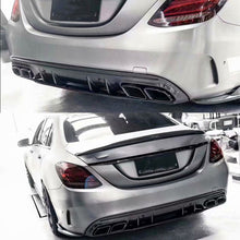 Carbon Look Rear Diffuser + Black Exhaust Tips For Mercedes W205 Sedan C300 C450 C43 AMG Pack 2015-2021