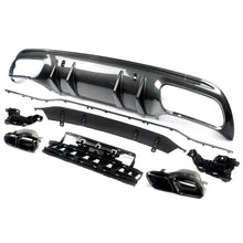 Carbon Look Rear Diffuser + Black Exhaust Tips For Mercedes W205 Sedan C300 C450 C43 AMG Pack 2015-2021
