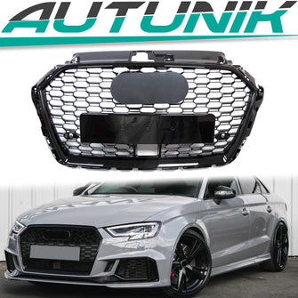 RS3 Style Honeycomb Black Front Grill For AUDI A3 8V S3 w/ ACC 2017-2020 fg170