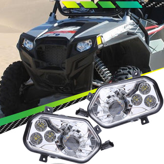 Chrome LED Headlight For Polaris RZR 800 900 XP ATV UTV 11-14