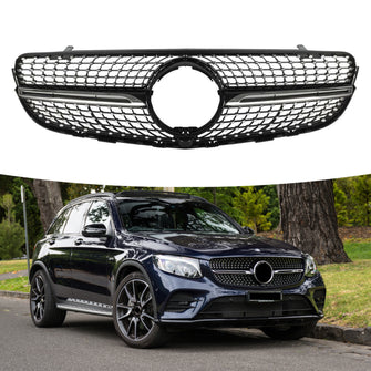 Diamond Front Bumper Grille for MERCEDES X253 GLC 2016-2019 With Camera Chrome Black