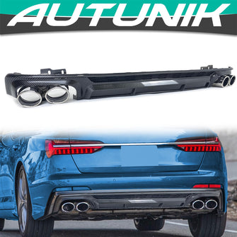 Carbon Style Rear Diffuser & Exhaust Tips Chrome for Audi A6 C8 Sline 2019-2024