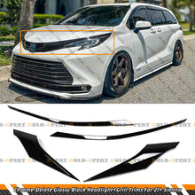 Gloss Black Chrome Delete Front Bumper Grille & Headlight Garnish Trims For 2021-2025 Toyota Sienna