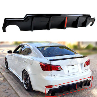 Gloss Black For 2006-2013 Lexus IS250 IS350 LED Rear Bumper Diffuser Valance