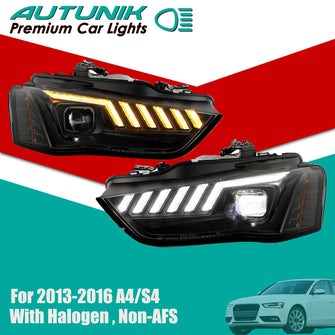 Left+Right For 2013-2016 Audi A4 S4 Halogen Non-AFS SwitchBack Sequential Signal LED Projector Headlights