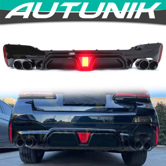 Black Diffuser LED Light w/ Exhaust Tips for BMW G30 5-Series 520i 540i M Sport 2017-2019-2023