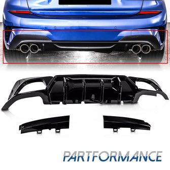 For 2019-2022 BMW 3 Series G20 M Sport Rear Diffuser Bumper Splitter Gloss Black