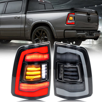 LED Tail Lights for Dodge Ram 1500 2009-2018 4th Gen Sequential Grey Rear Lamps