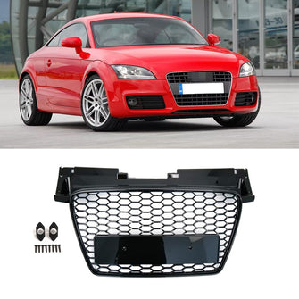 Front Bumper Radiator Grille Hex Grill Gloss Black For Audi TT TTS MK2 2007-2014