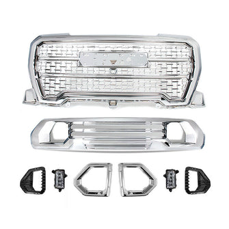 8pcs Chrome Front Upper Grille Lower Grill Fog Light Bezel Kit for 2019-2022 GMC Sierra 1500 Denali