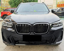 For 2022-2024 BMW X3 X4 G01 G02 W/LED Dual Line Front Kidney Grille Gloss Black