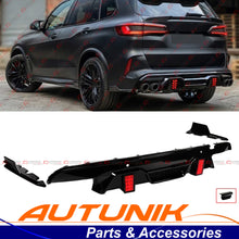 For 2020-2026 BMW F95 X5M F96 X6M LT Style Gloss Black Dual LED Rear Bumper Diffuser