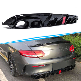 Gloss Black Rear Diffuser Black Exhaust Tip for Mercedes W205 C205 Coupe Cabrio C43 AMG 2015-2021