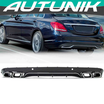 Rear Diffuser w/ Chrome Exhaust Tips for Mercedes W205 Sedan C250 C300 C200 Non-AMG di22