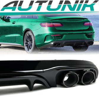 Gloss Black Rear Diffuser w/ Exhaust Tips For Mercedes E-Class C238 E300 E450 Coupe AMG Bumper