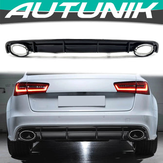 RS6-Design Black Diffuser + Muffler Exhaust Tips Chrome for Audi A6 C7.5 S-line 2016-2018