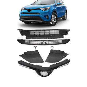 6pcs Front Upper Lower Grille Towing Covers Combo for Toyota RAV4 2016-2018 LE