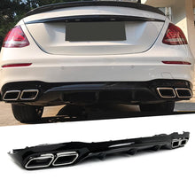E63 Style Gloss Black Rear Diffuser + Silver Exhaust Tips For Mercedes W213 S213 2017-2023 AMG Bumper