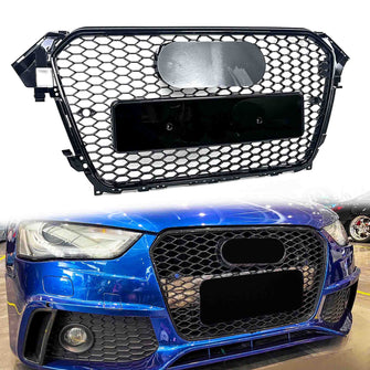 RS4 Style Gloss Black Honeycomb Front Grille Grill for AUDI A4 S4 B8.5 2013-2016