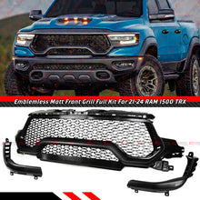 For 2021-2024 RAM 1500 TRX Emblemless Matte Black Front Upper Grille w/ LED DRL Light Bar