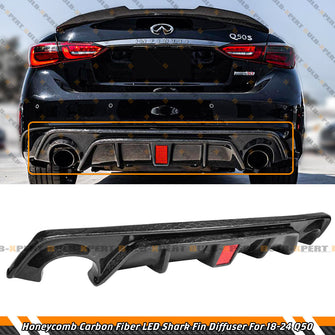 Honeycomb Carbon Fiber Rear Bumper Diffuser w/ LED Light For 2018-2024 Infiniti Q50