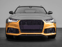 RS6 Look Badgeless Honeycomb Grille For Audi A6 S6 C7 2016–2018 Gloss Black