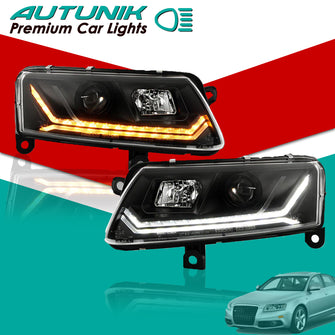 Left+Right For 2009-2011 Audi A6 C6 Halogen Sequential Signal Projetor LED Headlights Headlamps