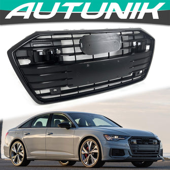 Front Bumper Upper Grille  Gloss Black For Audi A6 S6 C8 2019-2023 2024