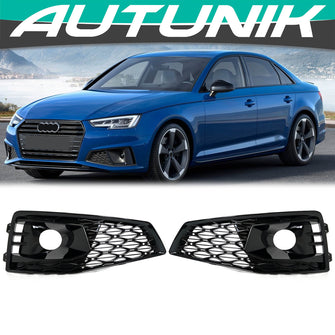 Gloss Black Fog Light Cover Grille Covers for Audi A4 S4 B9 2020-2023 2024