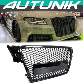 Fit for 2009-2012 Audi A4/S4 B8 Front Bumper Hex Grille Mesh RS4 Style Gloss Black