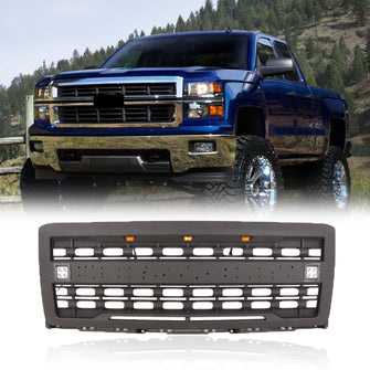 Front Bumper Upper Grille Mesh Grill w/ Sidelights for Chevrolet Silverado 14-15