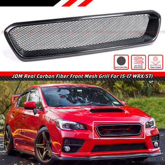 Carbon Fiber Badgeless Front Mesh Grill Grille Fit For 2015-2017 Subaru WRX STi