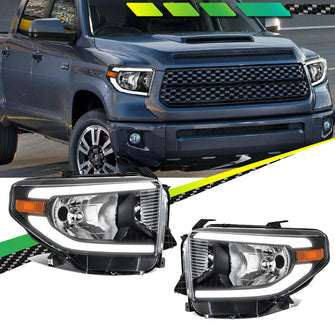 LED DRL Tube Headlights For 2014-2021 Toyota Tundra Black Housing Headlamps Set