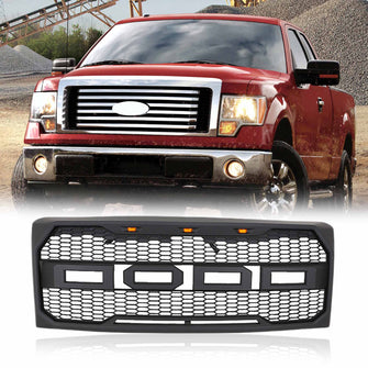 Grille Matt Black Front Bumper Upper Grill w/ Lights for Ford F150 2009-2014